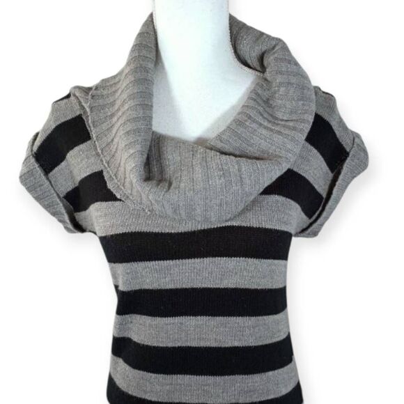 AMBIANCE APPAREL GRAY & BLACK STRIPE COWL-NECK SWEATER DRESS SZ.L EUC. - Picture 2 of 7
